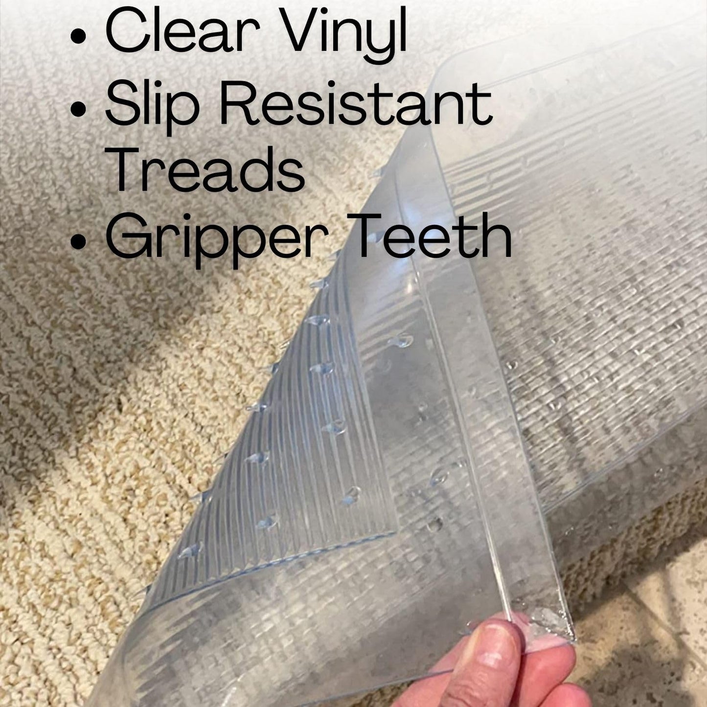 Clear Stair Treads Carpet Protectors Set of 2-24 x 8 Inches, Slip Resistant with Gripper Teeth, Transparent Vinyl Treads for Carpeted Stairs Protection