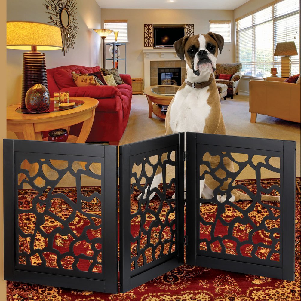 DIE-CUT 3 PANEL ADJUSTABLE WOOD GIRAFFE MOTIF PET GATE