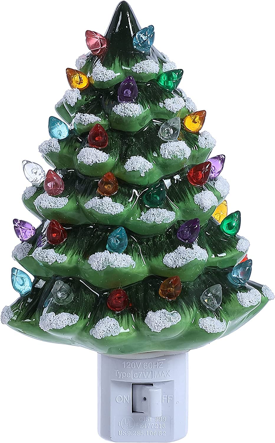 Holiday Decor Ceramic Christmas Tree Night Light with Snow - Green