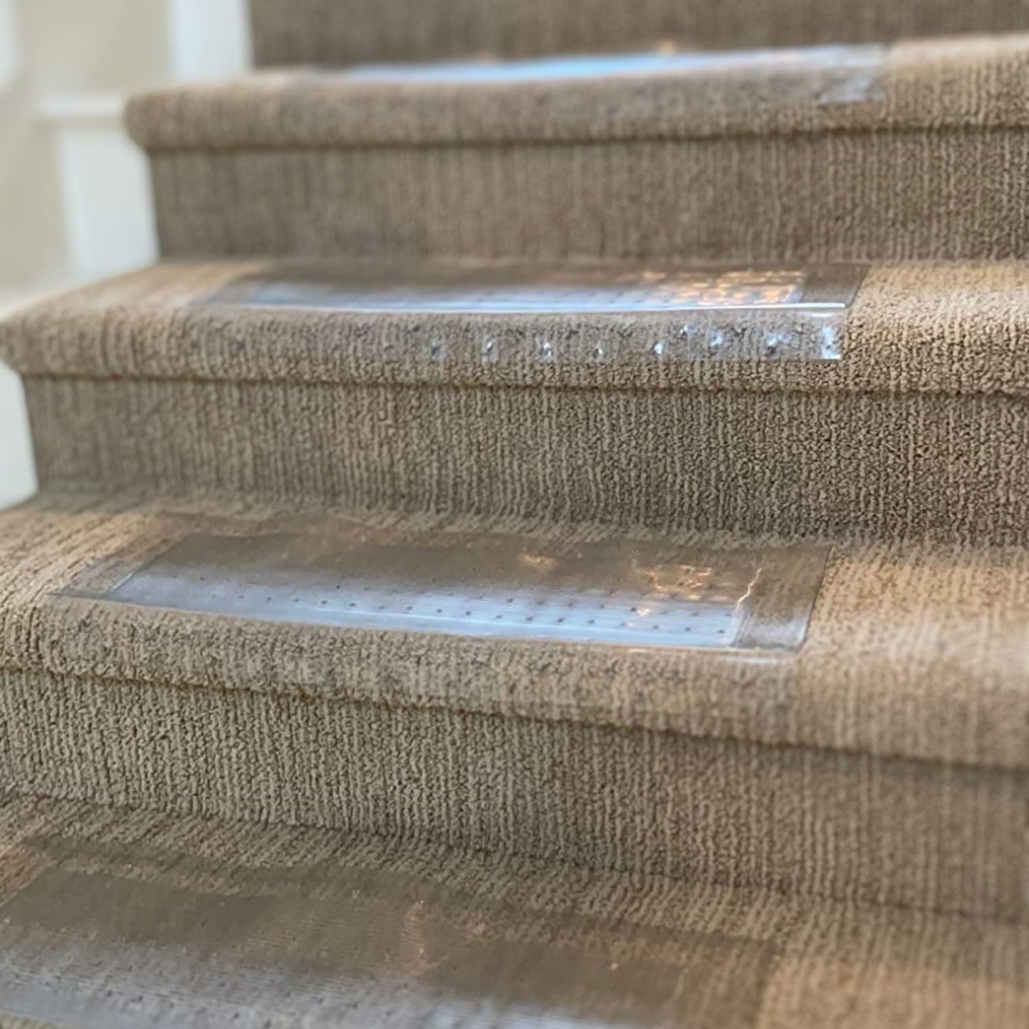 Clear Stair Treads Carpet Protectors Set of 2-24 x 8 Inches, Slip Resistant with Gripper Teeth, Transparent Vinyl Treads for Carpeted Stairs Protection
