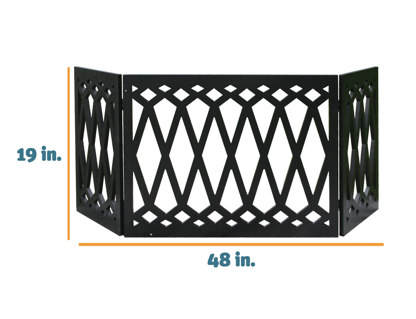 Etna 3-Panel Diamond Design Wood Pet Gate - Decorative Black Tri Fold Dog Fence for Doorways, Stairs - Indoor/Outdoor Pet Barrier - 24-48 Inches Wide x 19 Inches Tall
