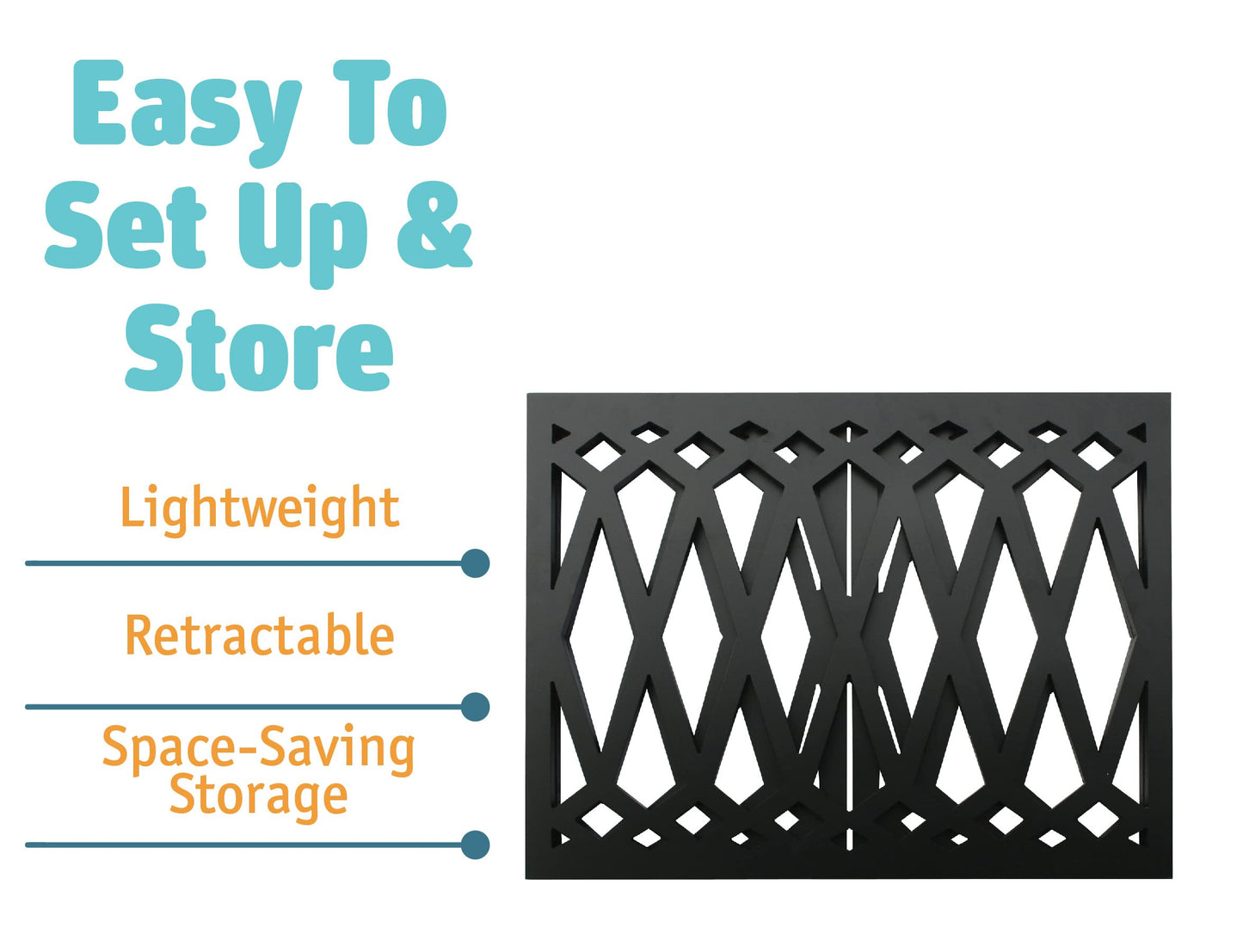 Etna 3-Panel Diamond Design Wood Pet Gate - Decorative Black Tri Fold Dog Fence for Doorways, Stairs - Indoor/Outdoor Pet Barrier - 24-48 Inches Wide x 19 Inches Tall