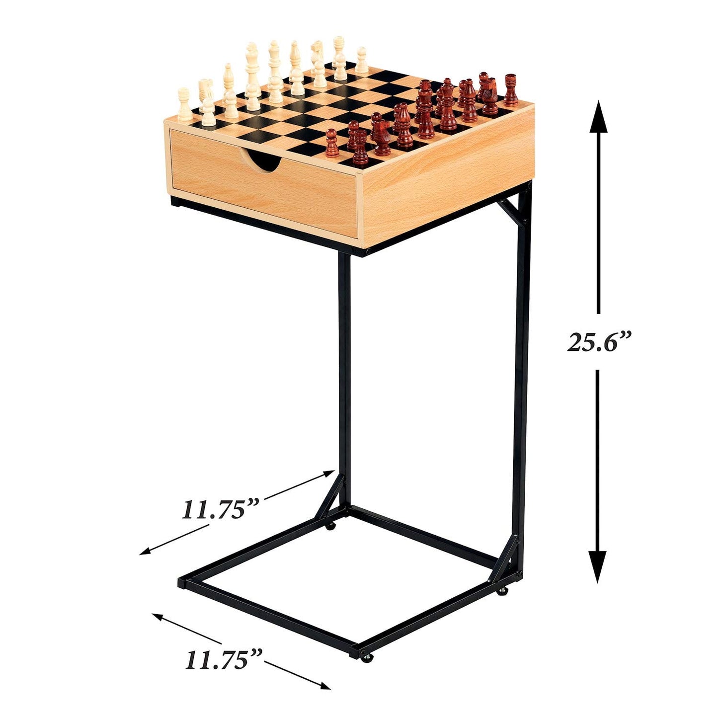 Metal and Wood Chess and Checkers Game Table