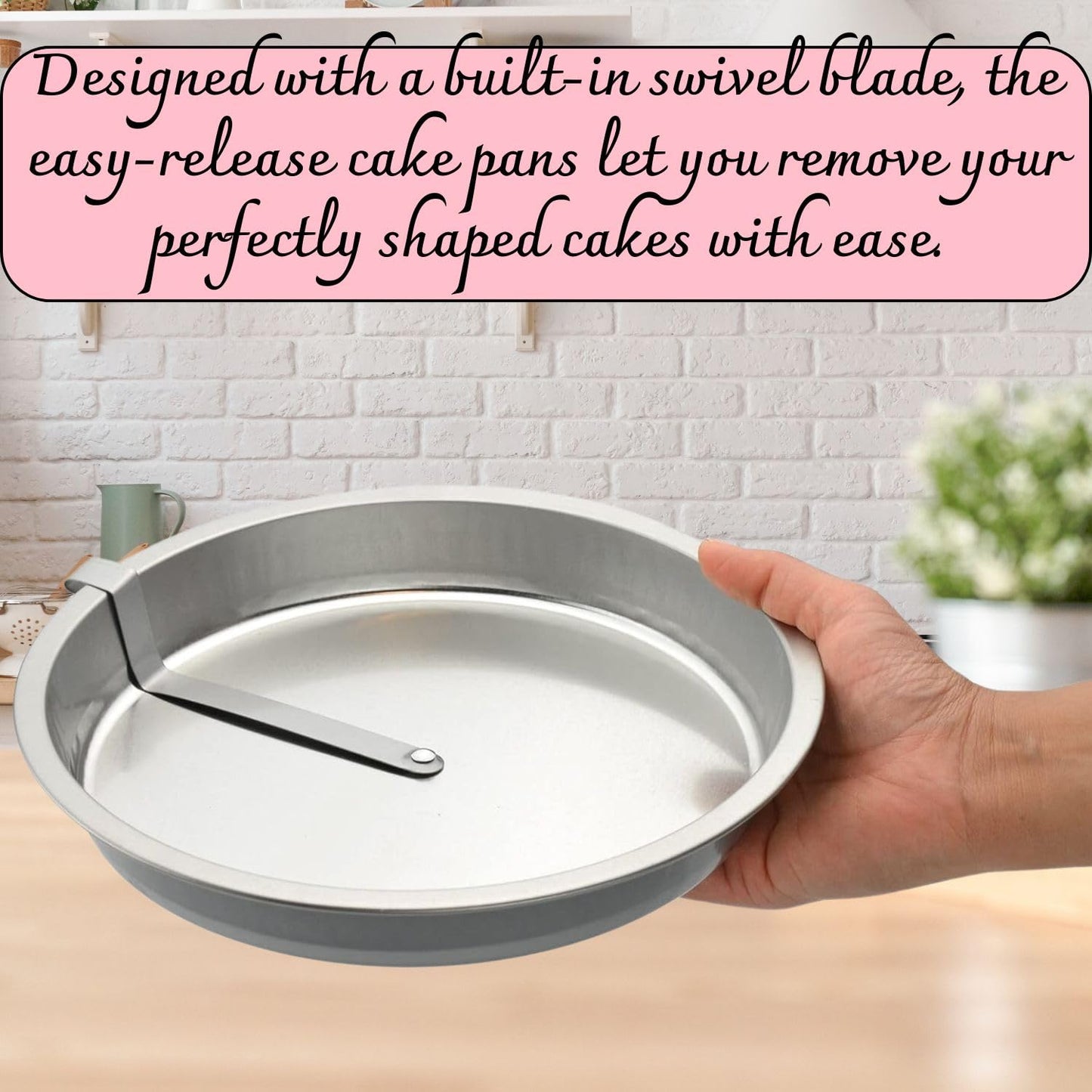 QUICK RELEASE Easy-Out Cake Pan Set of 2, Effortlessly Bake and Serve Perfect Cakes and Pies, 9" Diameter x 1 1/2" H