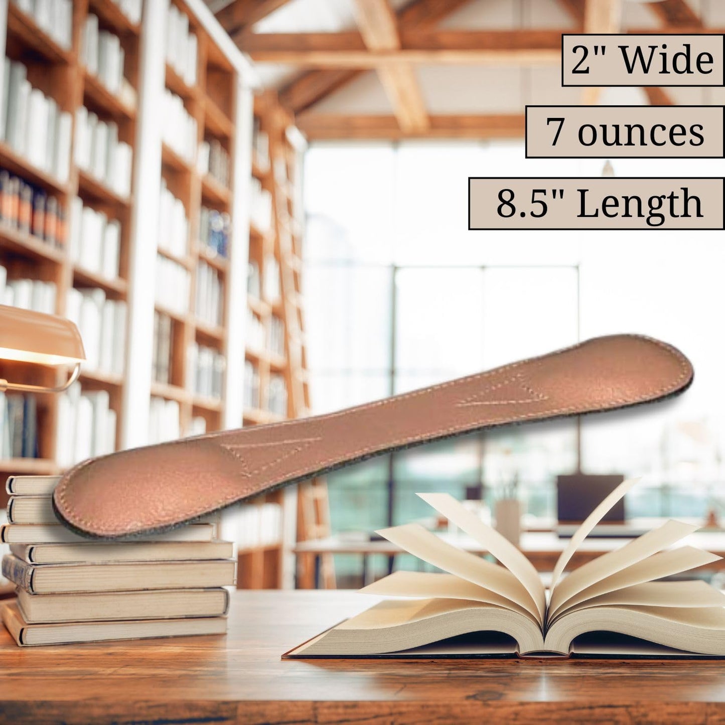 Genuine Leather 8.5" Weighted Bookmark for Hands-Free Reading, Book Holder for Cookbooks, Study, and More