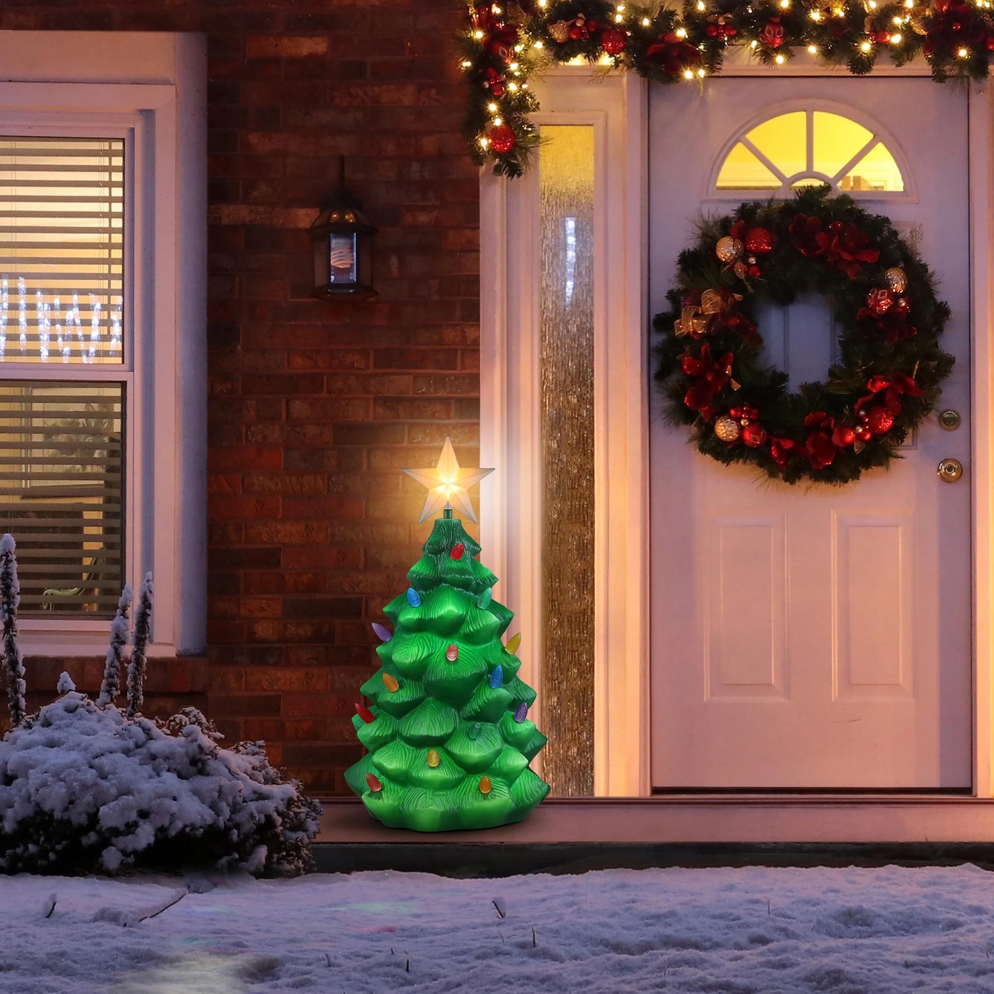 Mr. Christmas Illuminated Blow Mold Christmas Tree Outdoor Christmas Decoration, Features Hooks for Hanging, 24 Inches