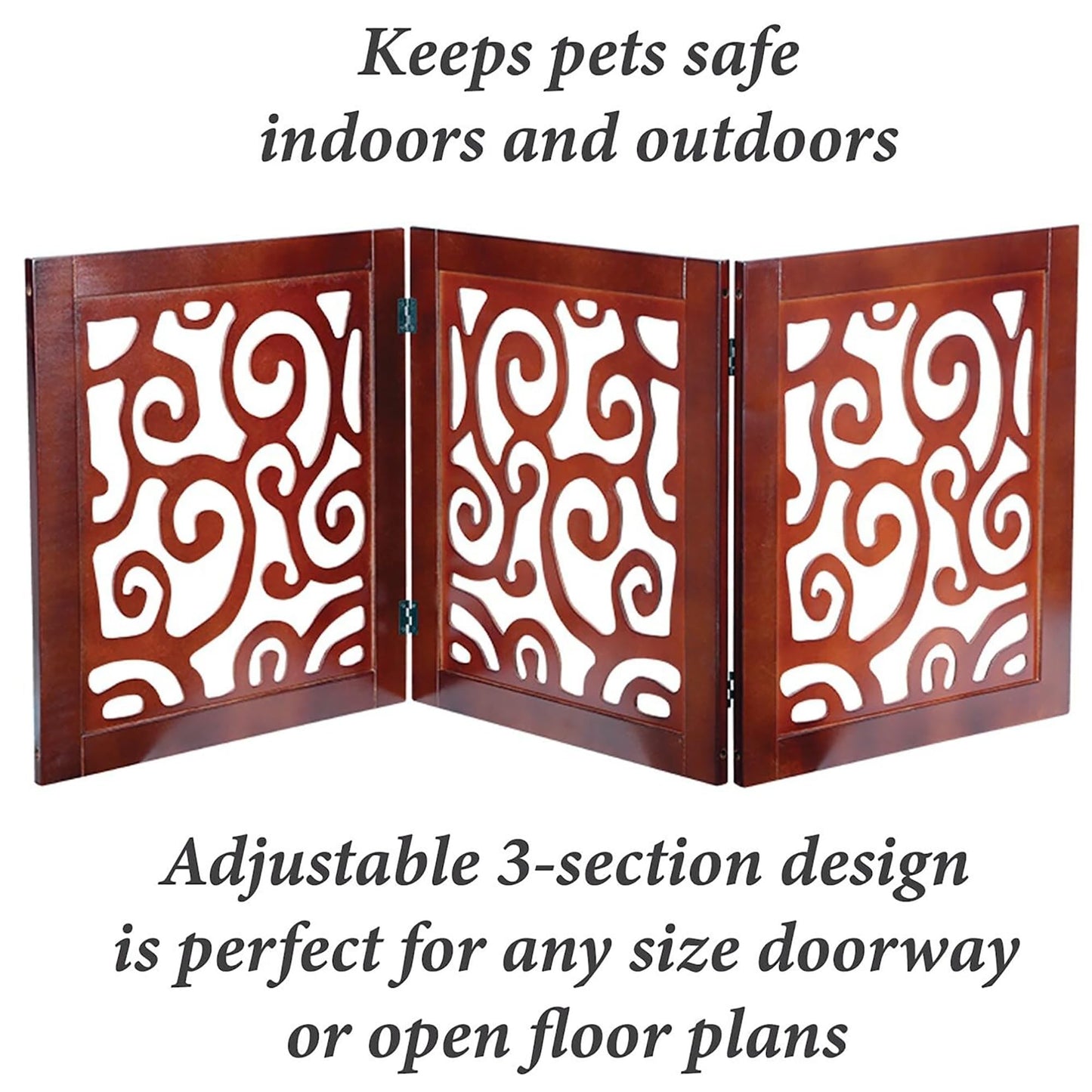 3-Section Adjustable and Scrolled Wooden Pet Gate by Etna