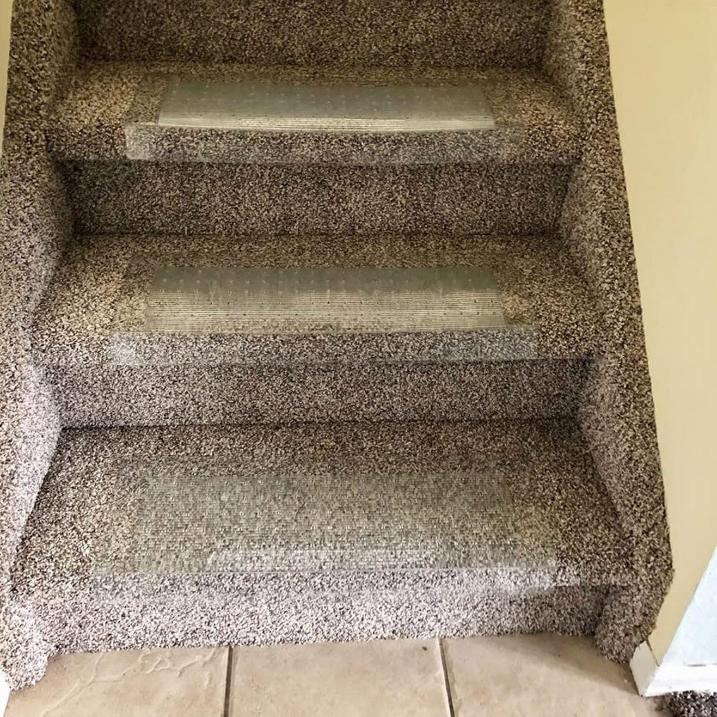 Clear Stair Treads Carpet Protectors Set of 2-24 x 8 Inches, Slip Resistant with Gripper Teeth, Transparent Vinyl Treads for Carpeted Stairs Protection