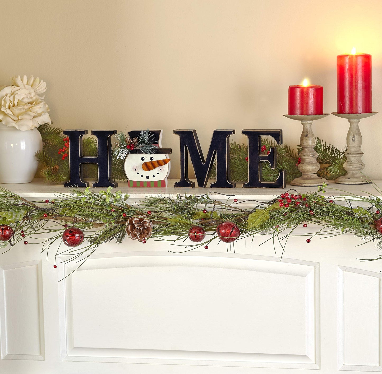 Decorative Tabletop Home Letter Sign with 13 Interchangeable Seasonal Icons – Rustic Wooden Home Decor Sign with Pumpkin, Snowman, Turkey, Bunny, Heart, and More – Perfect for Year-Round Decoration