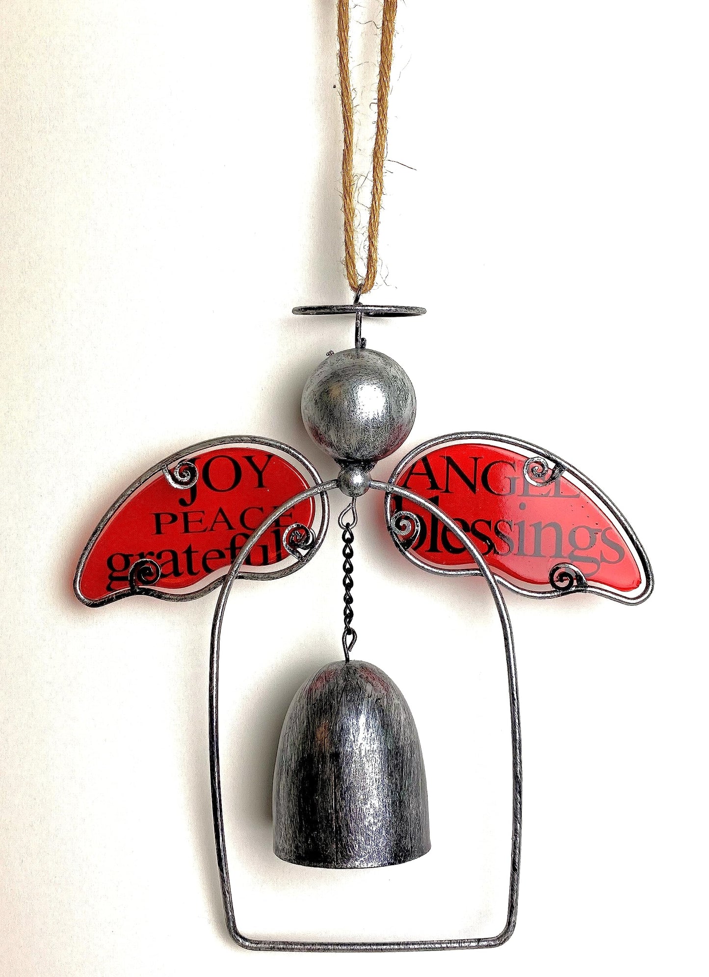 10" Hanging Metal and Glass Holiday Angel Blessing Bell