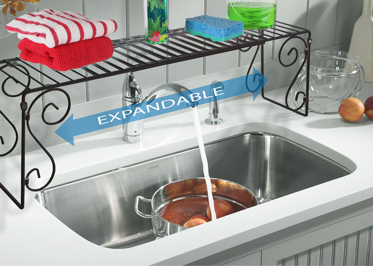 Expandable Scroll Metal 1 shelve,Over The Sink Shelf - Black
