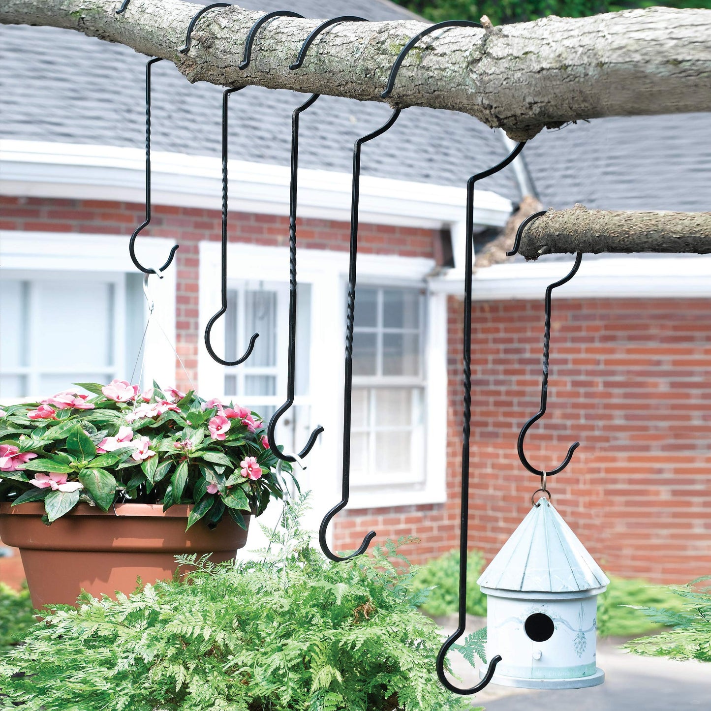 Collections Etc Outdoor Plant Hanging Hooks - Set of 6 - for Baskets, Bird Feeders, Wind Chimes, Garden Ornaments